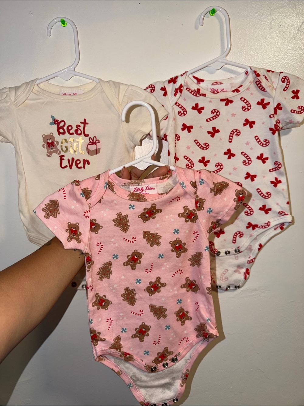 Little Lass Holiday Girls' Onesie Set - Pink, Cream & White